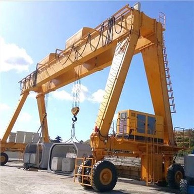 Awyr Agored Rwber Tyred Cantilever Crane Gantri Gyda Troli Winch Dwbl